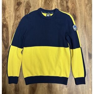 Lands' End Drifter Men's Navy Yellow Colorblock Crewneck Sweater Small